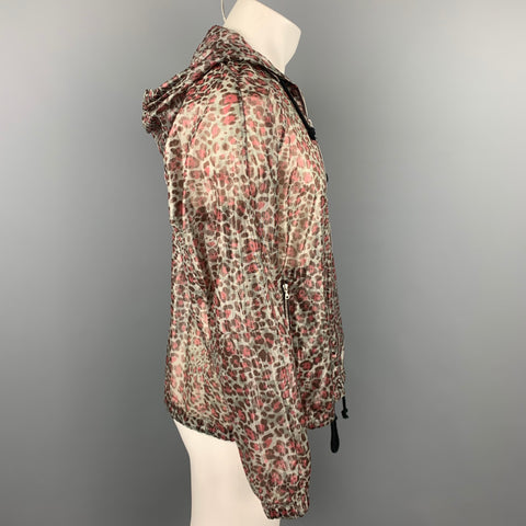 DRIES VAN NOTEN SS 16 Size S Grey & Burgundy Leopard Print Cotton Blend Zip Up Jacket