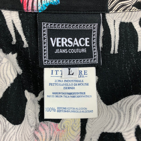 Vintage VERSACE JEANS COUTURE Size L Black & White Zebra Cotton Long Sleeve Shirt