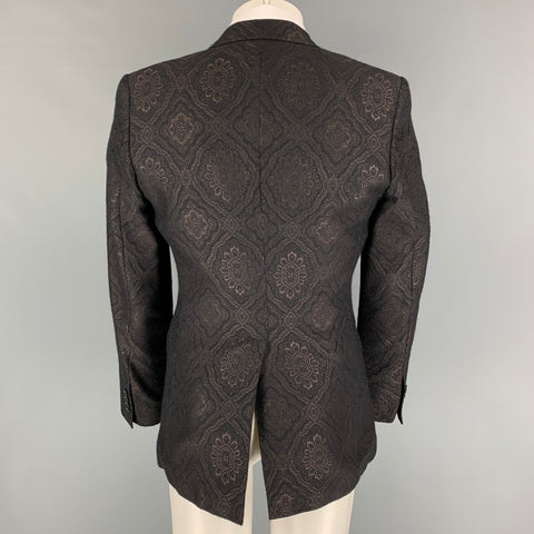 DOLCE & GABBANA Size 38 Black Brown Jacquard Wool Peak Lapel Sport Coat