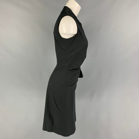 PRADA Size 2 Black Cotton Blend Pleated Sleeveless Dress