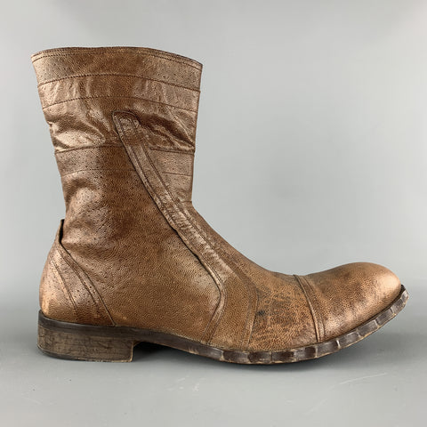 PAOLO IANTORNO Size 12 Taupe Textured Leather Cap Toe Boots