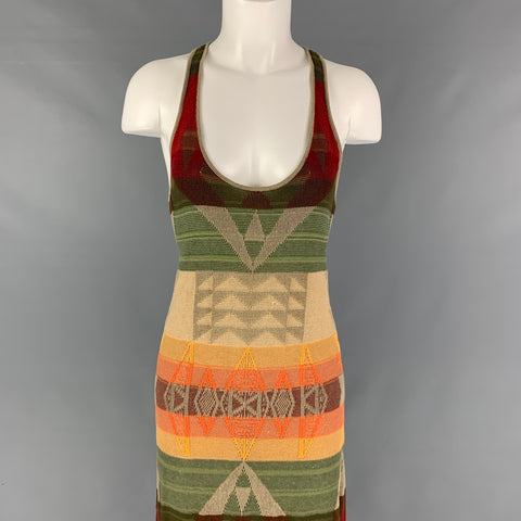 RLX by RALPH LAUREN Vestido largo sin mangas con rayas en mezcla de lino, color beige, naranja y verde, talla S