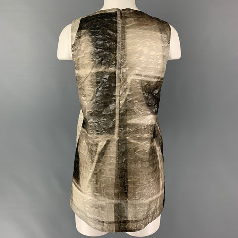 MARNI Size 2 Taupe Silver Silk &  Linen Textured Sleeveless Dress Top
