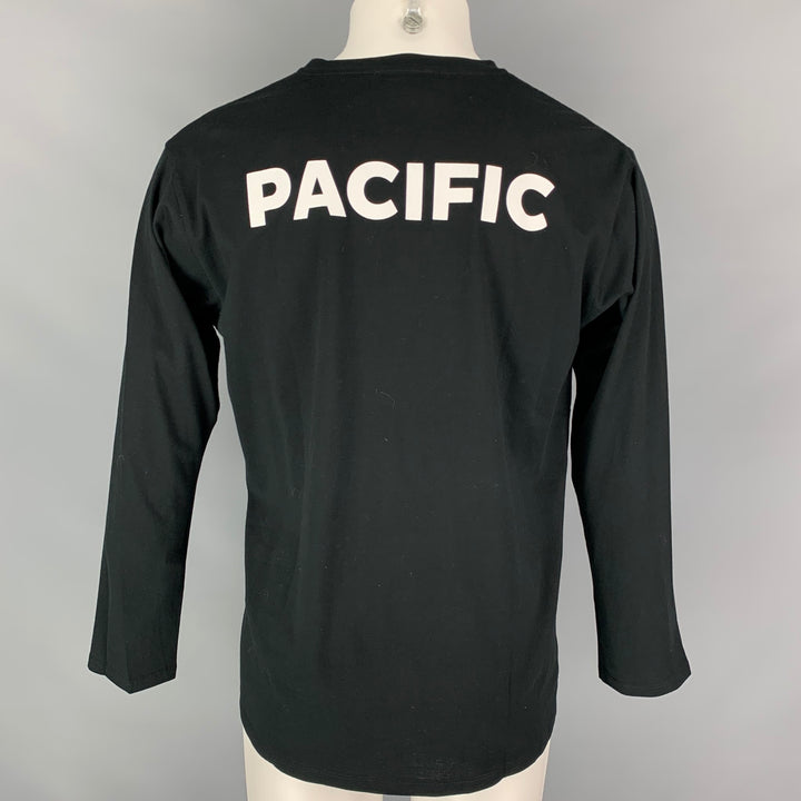EVEREST ISLES Talla M Camiseta negra de manga larga de algodón con gráfico Dark Wave Pacific