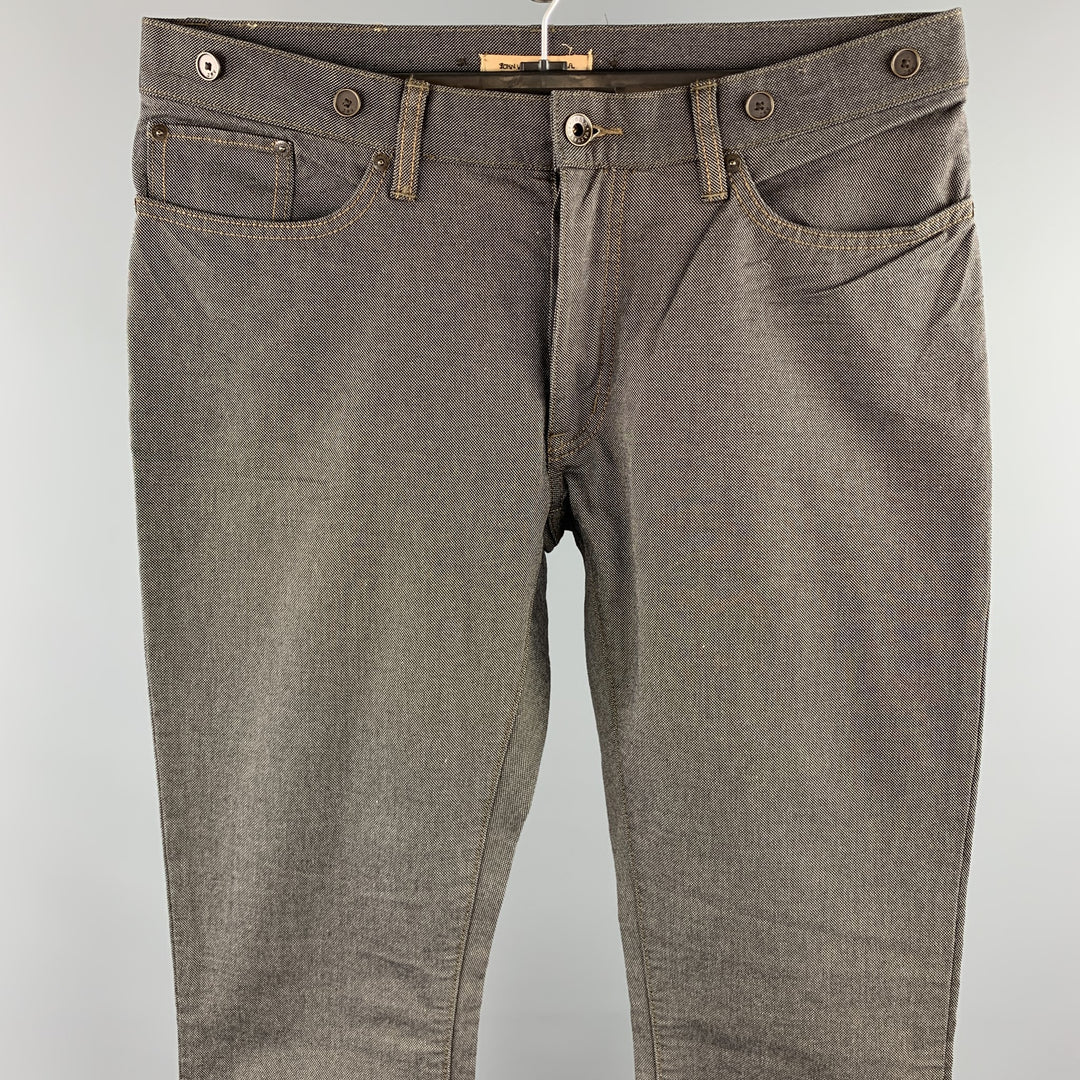 JOHN VARVATOS * U.S.A. Size 34 Charcoal Nailhead Cotton Button Fly Jeans