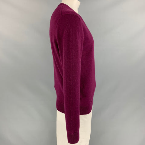 NEIMAN MARCUS Size L Raspberry Solid Cashmere V-Neck Pullover
