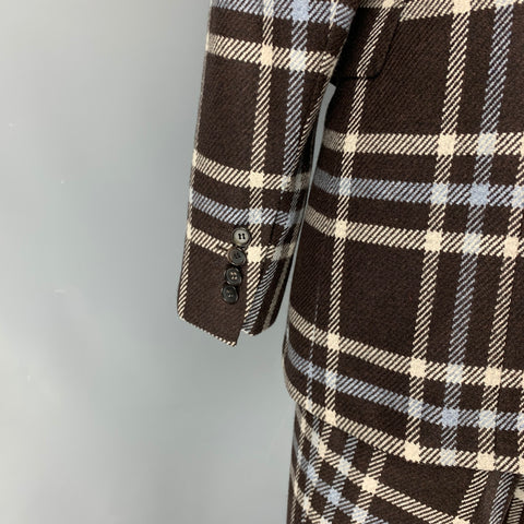 KITON Size 6 Brown & Blue Cashmere Plaid Double Breasted Pants Suit