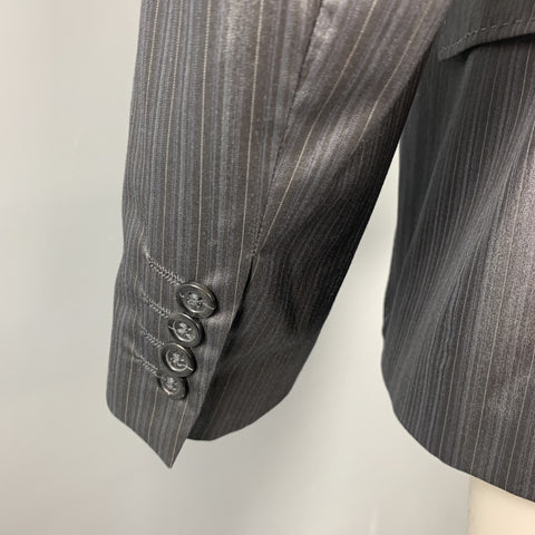 JUST CAVALLI Size 40 Black Stripe Polyester Blend Peak Lapel Sport Coat