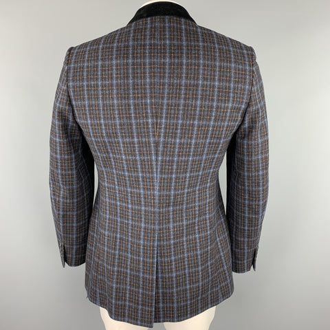 PS by PAUL SMITH Size 42 Navy & Blue Plaid Wool / Cotton Peak Lapel Sport Coat