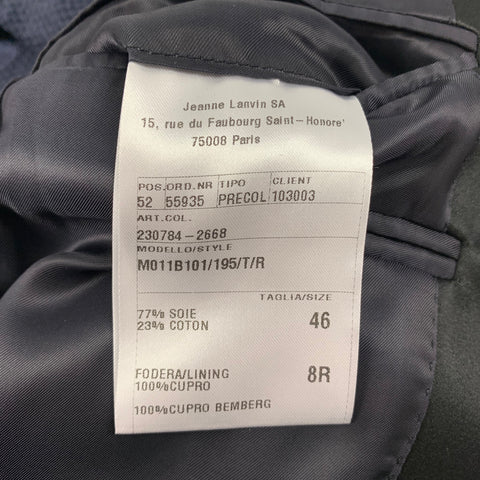 LANVIN Size 36 Navy Black Textured Silk Cotton Peak Lapel Sport Coat