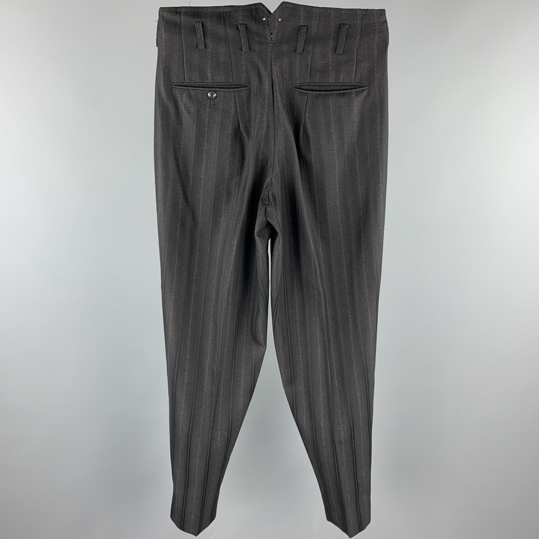 vintage MATSUDA Taille 32 Pantalon habillé taille haute en laine à rayures noires Zip Fly