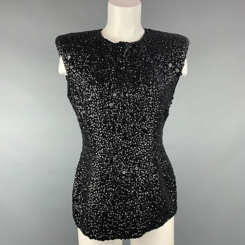 DRIES VAN NOTEN Size 6 Black Sequined Textured Viscose Dress Top