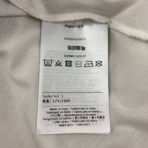 VALENTINO Size L White & Black Logo Cotton Crew-Neck T-shirt