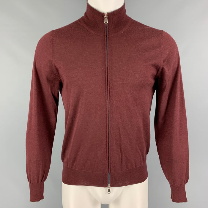BRUNELLO CUCINELLI Talla XS Suéter con cremallera completa de seda de cachemira burdeos