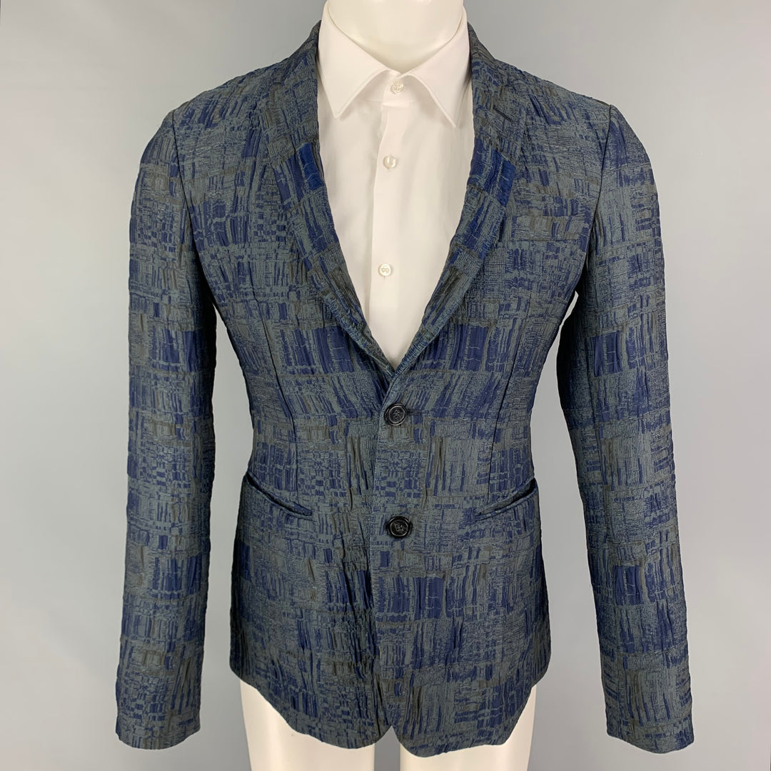 EMPORIO ARMANI Size 34 Dark Gray Blue Jacquard Polyester Blend Sport Coat