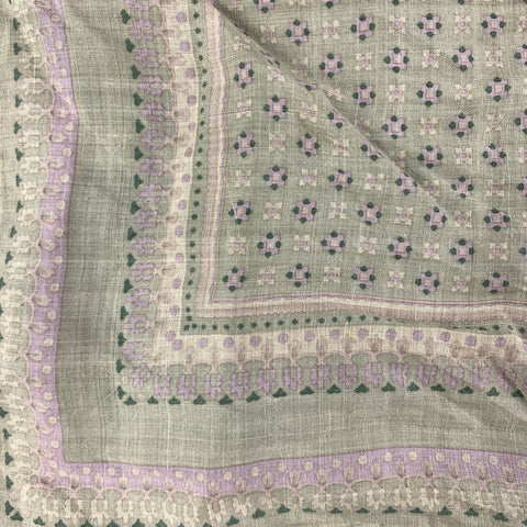 VINTAGE Pochette de costume en lin imprimé lilas vert