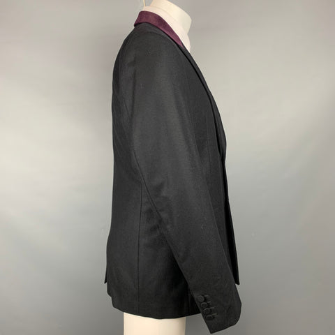 GIVENCHY Size 42 Black & Purple Wool Peak Lapel Sport Coat