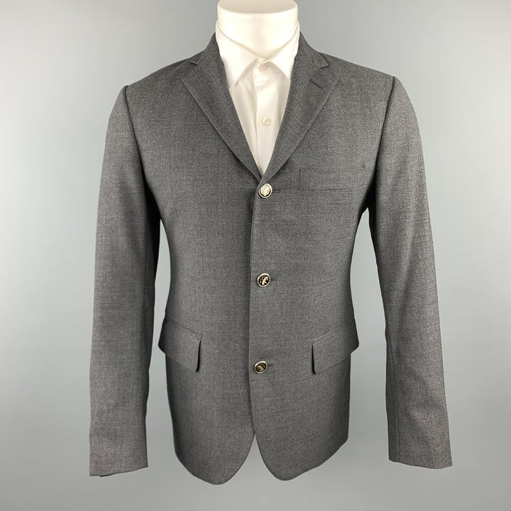 BROOKS BROTHERS Size 38 Dark Gray Wool / Elastane Notch Lapel Embossed Buttons Sport Coat
