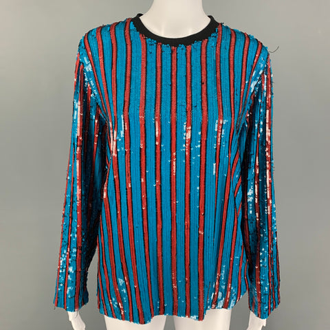 MSGM Size XS Blue Burgundy Polyester Sequined Crew-Neck Dress Top