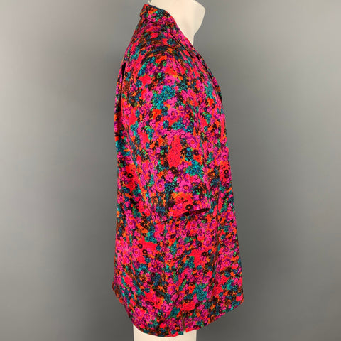 DRIES VAN NOTEN S/S 20 Size M Fuchsia & Green Floral Viscose Camp Short Sleeve Shirt