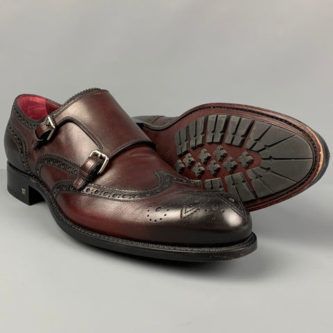 LOUIS VUITTON Size 11 Burgundy Antique Leather Double Monk Strap Loafers