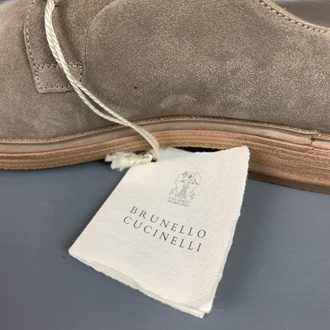 BRUNELLO CUCINELLI Size 8.5 Taupe & Silver Suede Lace Up Shoes