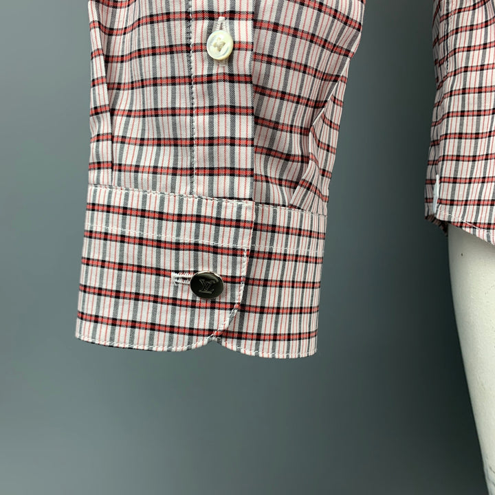 LOUIS VUITTON Talla XL Camisa de manga larga con botones de algodón a cuadros rosa y ladrillo
