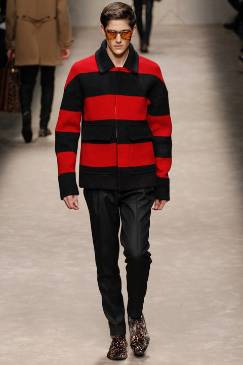 BURBERRY PRORSUM Spring 2014 Size L Red Black Stripe Wool / Cashmere Jacket
