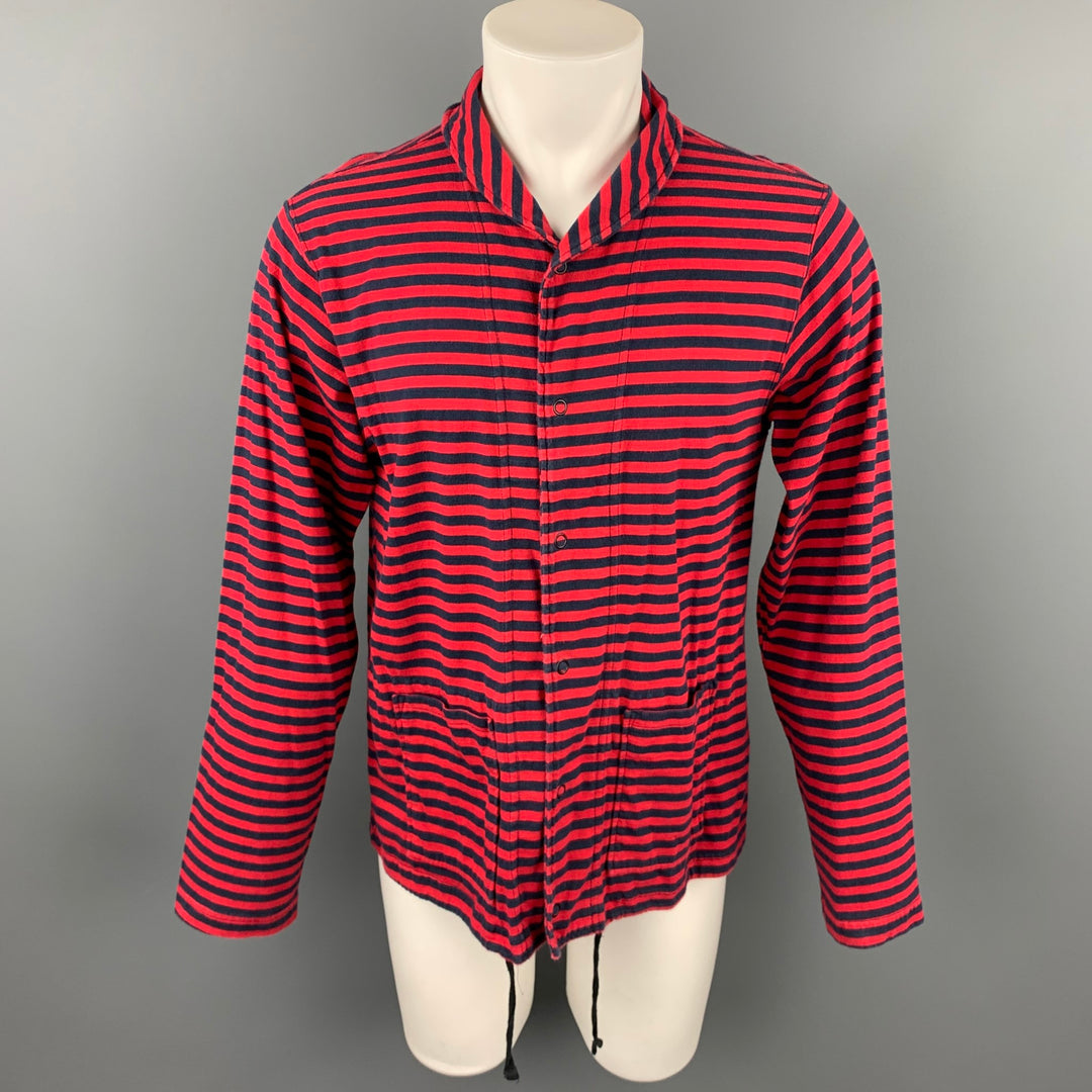ENGINEERED GARMENTS Size L Red & Navy Stripe Cotton Long Sleeve Shirt