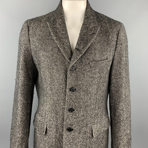COMME des GARCONS HOMME PLUS Size XL Taupe & Black Tweed Linen / Wool Peak Lapel Coat