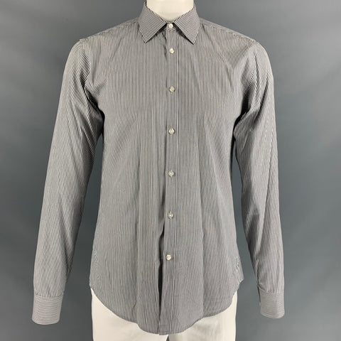 BOSS by HUGO BOSS Size L Black & White Stripe Cotton Long Sleeve Shirt