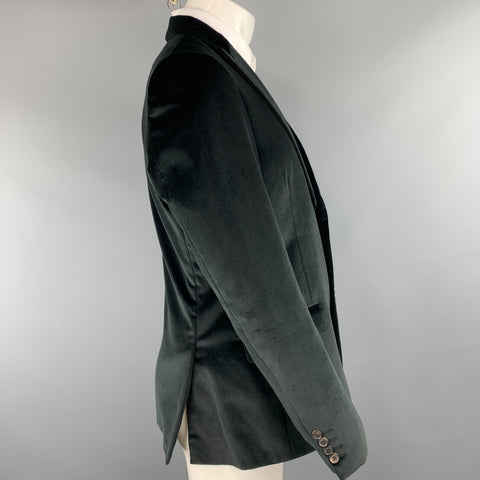 CALVIN KLEIN COLLECTION Size 38 Short Black Cotton Velvet Peak Lapel Sport Coat