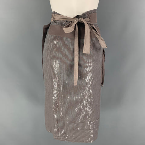 DRIES VAN NOTEN Size 6 Purple Blue Silk Wrap Mid-Calf Skirt