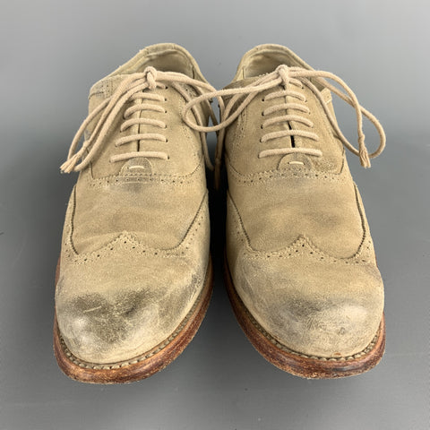 N.D.C. Size 10.5 Khaki Distressed Suede Wingtip Lace Up Shoes