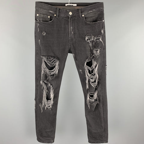 MSGM Size 30 Black Distressed Denim Zip Fly Jeans