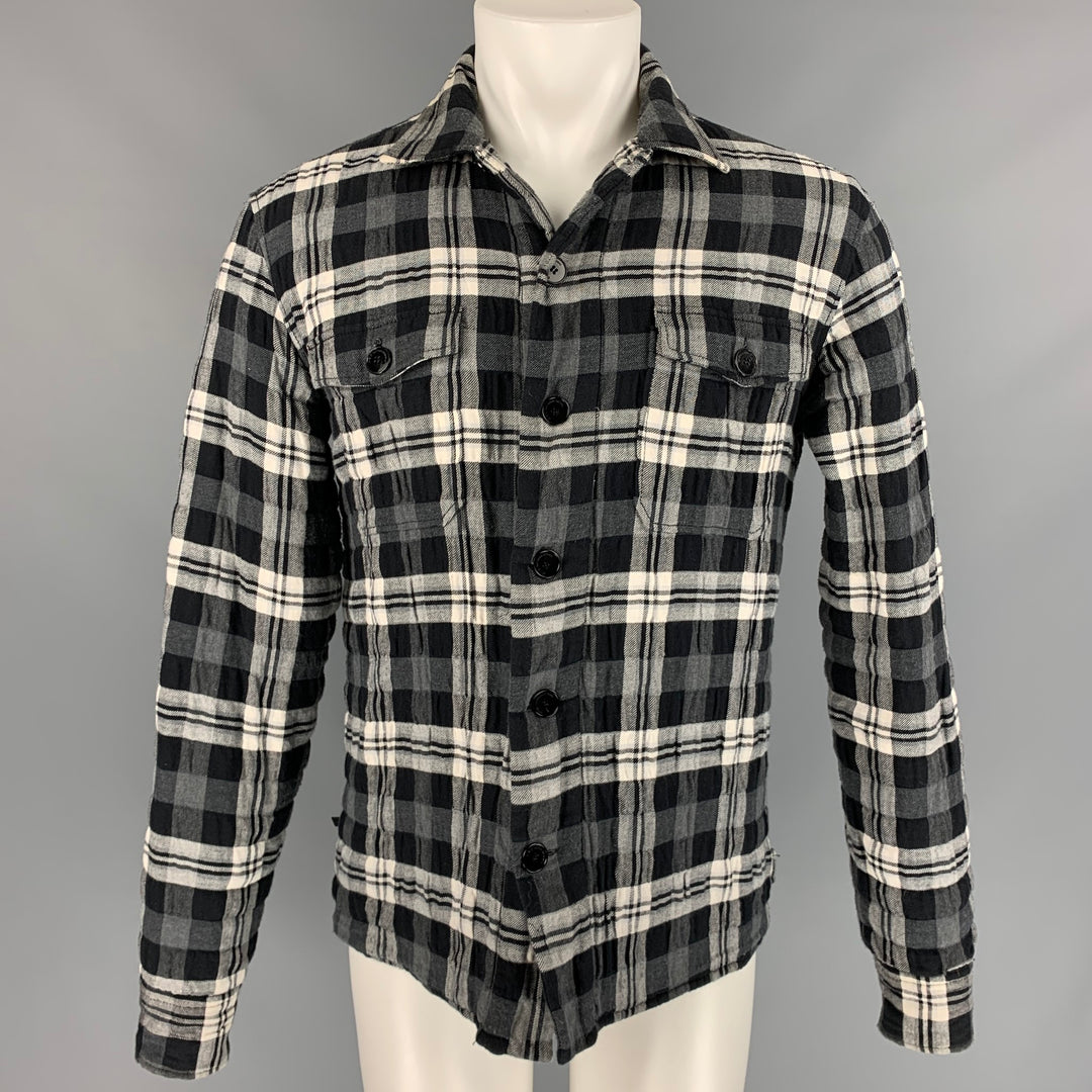 C'N'C by CoSTUME NATIONAL Size 40 Black & White Plaid Polyester / Cotton Shirt Jacket