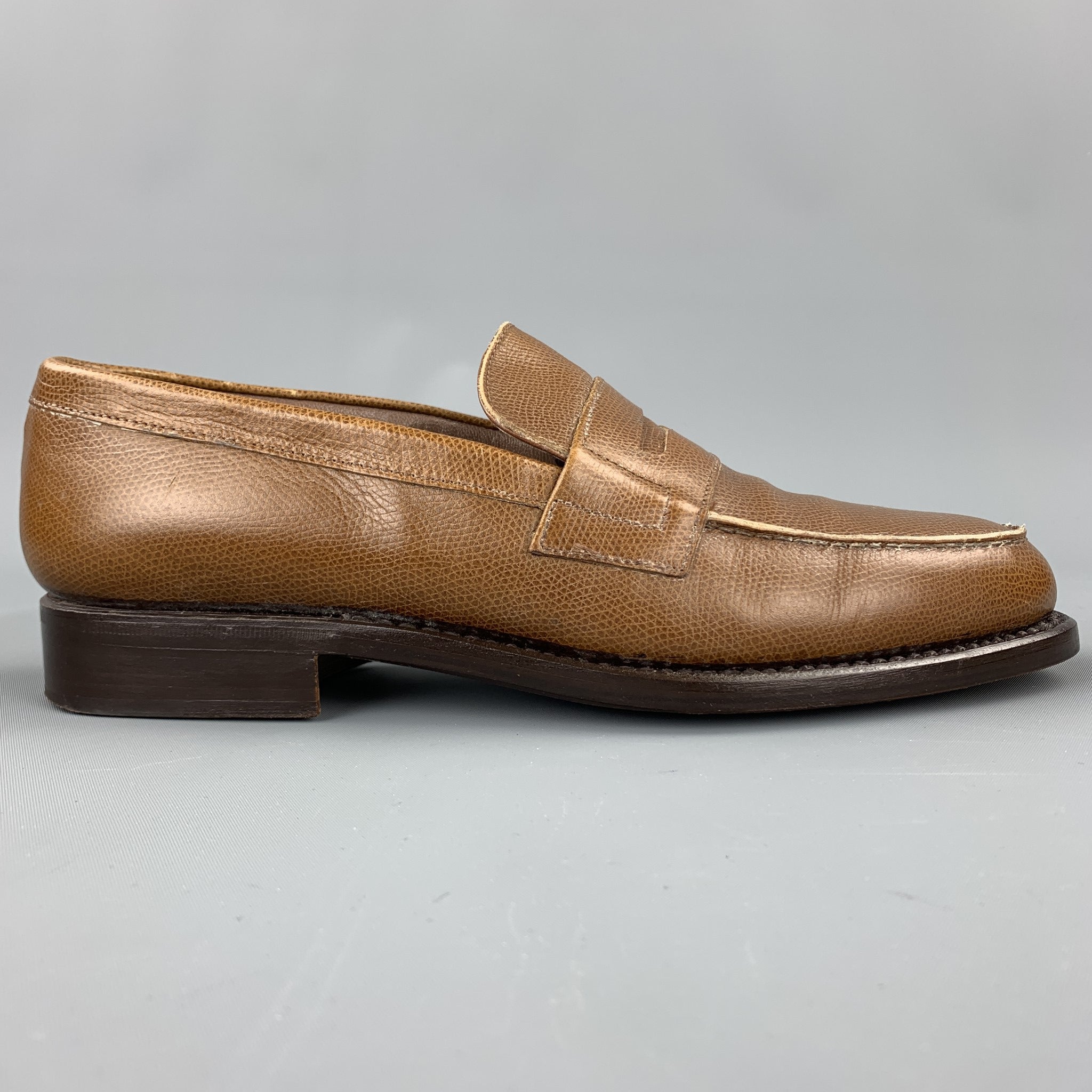 GIORGIO ARMANI Size 7 Tan Textured Leather Penny Loafers – Sui