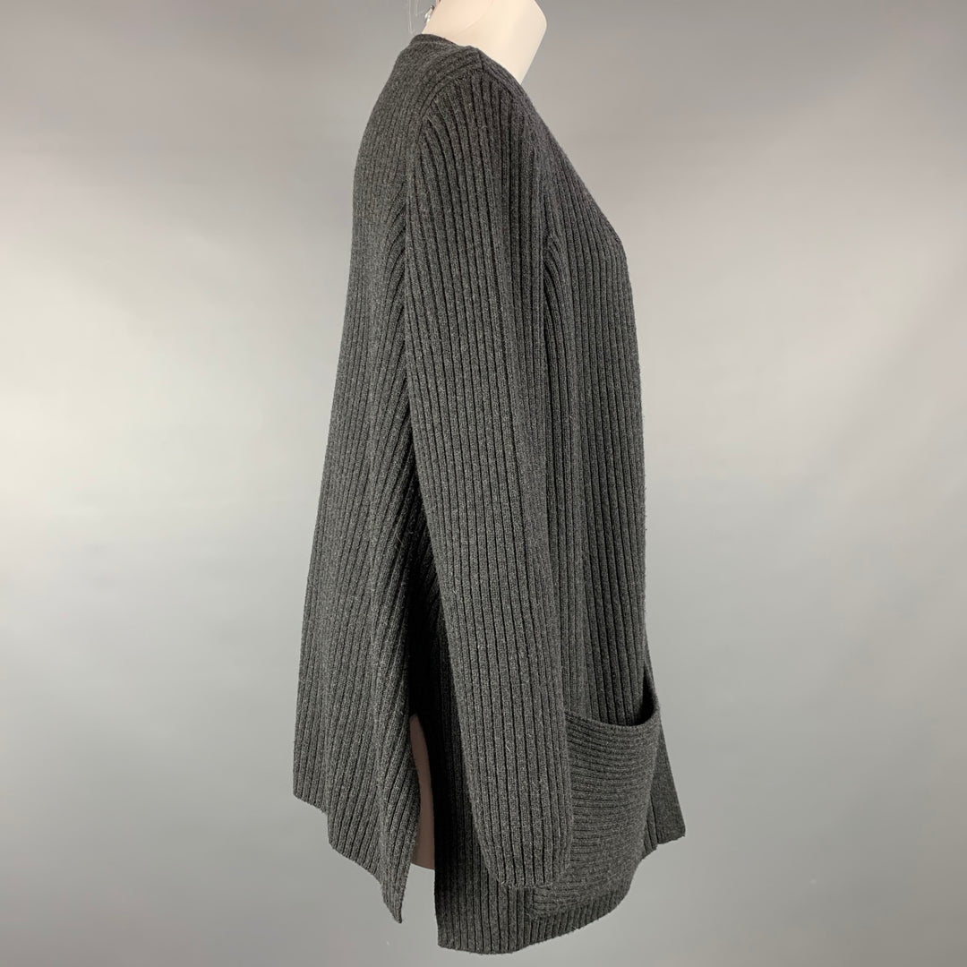 MILLY Cárdigan con frente abierto de lana de punto acanalado gris talla L
