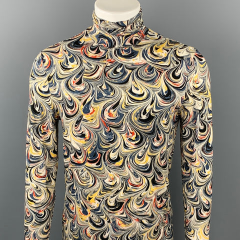 DRIES VAN NOTEN Size M Multi-Color Abstract Viscose Turtleneck Pullover