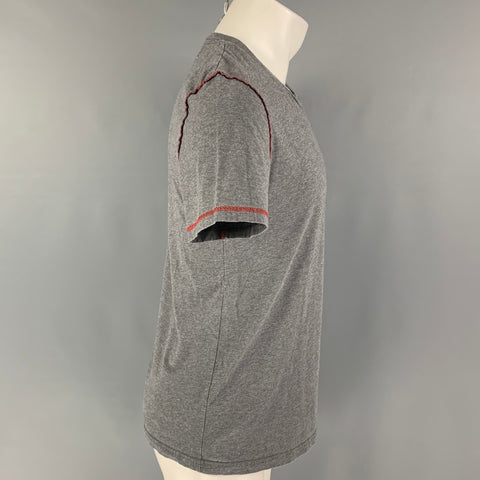 MAISON MARGIELA Size M Gray Red Contrast Stitch Cotton Crew-Neck T-shirt