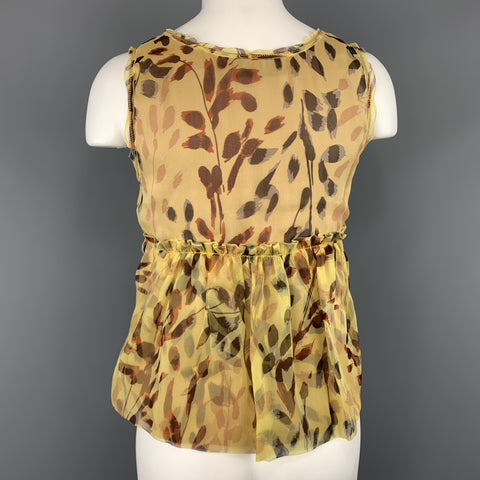 MISSONI Blusa sin mangas plisada de seda con estampado de hojas amarillas talla 2