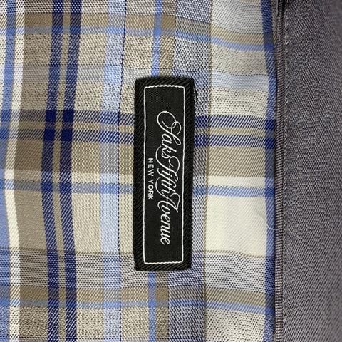 SAKS FIFTH AVENUE Size XL White & Blue Plaid Cotton Button Down Long Sleeve Shirt