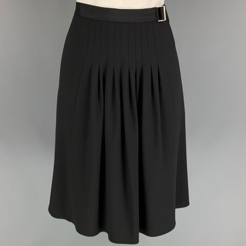 GIORGIO ARMANI Size 4 Black Wool Pleated Below Knee Skirt