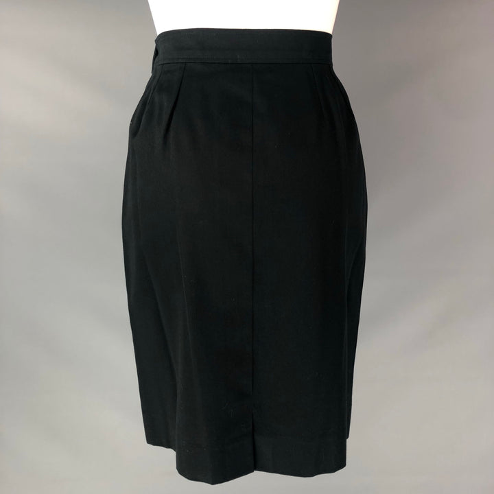 YVES SAINT LAURENT Size 8 Black Cotton Solid Pencil Below Knee Skirt