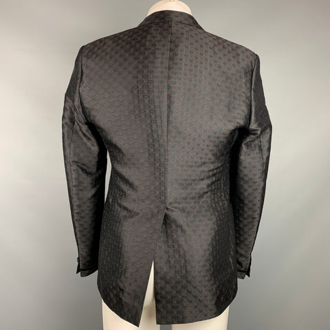 ETRO Size 38 Black & Brown Jacquard Silk Blend Notch Lapel Sport Coat
