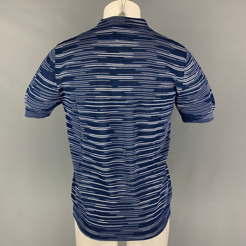 MISSONI SPORT Size M Blue White Stripe Cotton Viscose Buttoned Polo