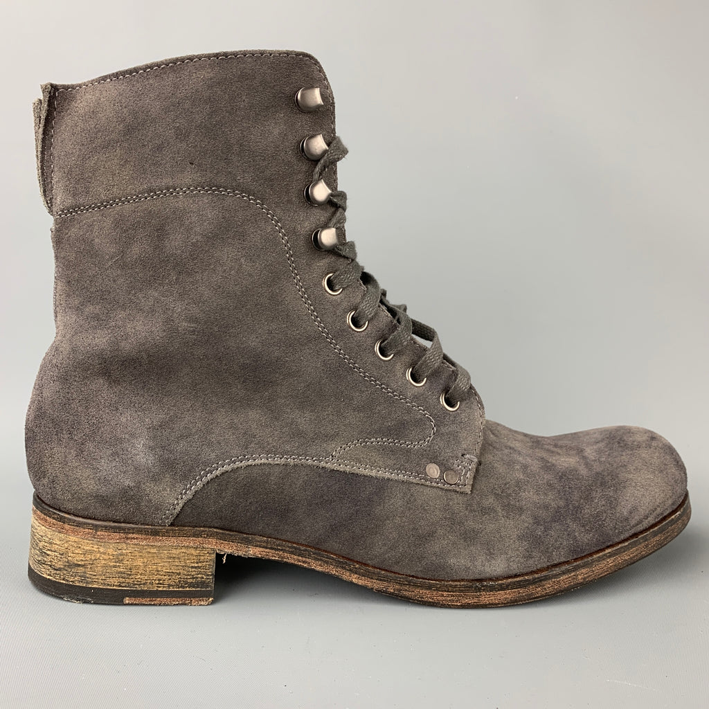 JOHN VARVATOS Size 10 Grey Suede Lace Up Ankle Boots – Sui  display picture 3