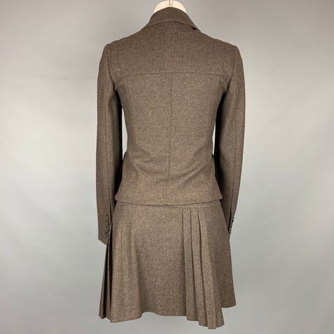 BURBERRY LONDON Size 2 Brown Wool / Cashmere Wrap Pleated Skirt Suit