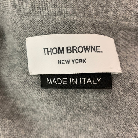 THOM BROWNE Size L Grey Cream Stripe Cashmere Two Pockets Cardigan