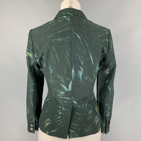 LANVIN 2011 Size 6 Dark Green & Blue Leaf Print Viscose Jacket